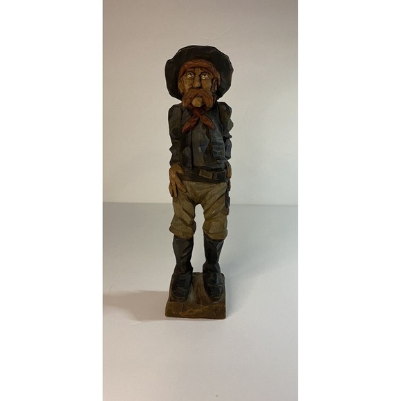 Bill Plunkett Hand-Carved Paint Wood Sculpture Figurine Western Cowboy Folk Art